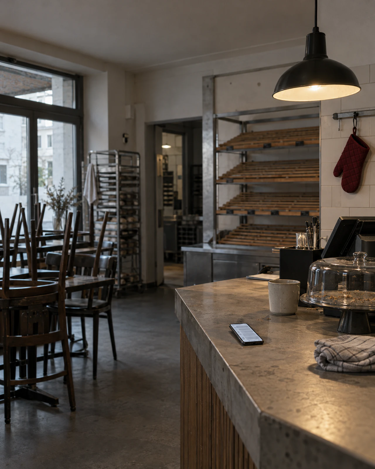 Reception after closing time: the phone on the counter still takes enquiries