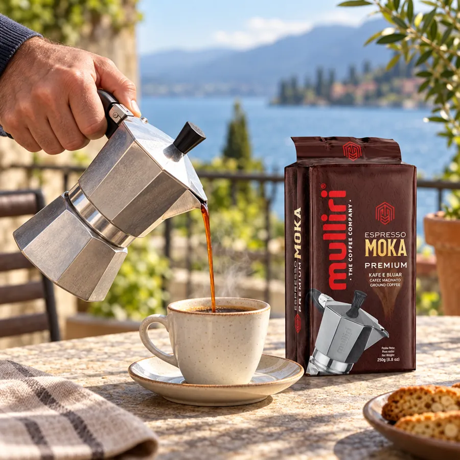 Moka Premium with a moka pot by the window