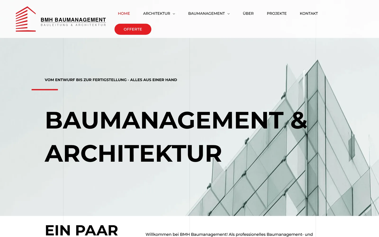 BMH Baumanagement: Startseite auf dem Desktop