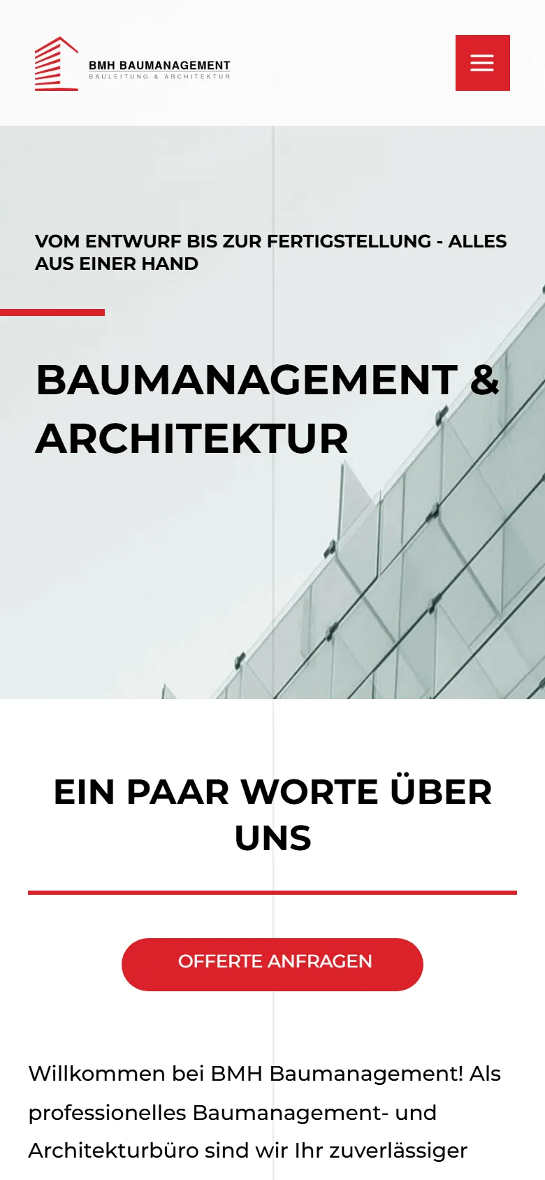 BMH Baumanagement: Startseite auf dem Smartphone