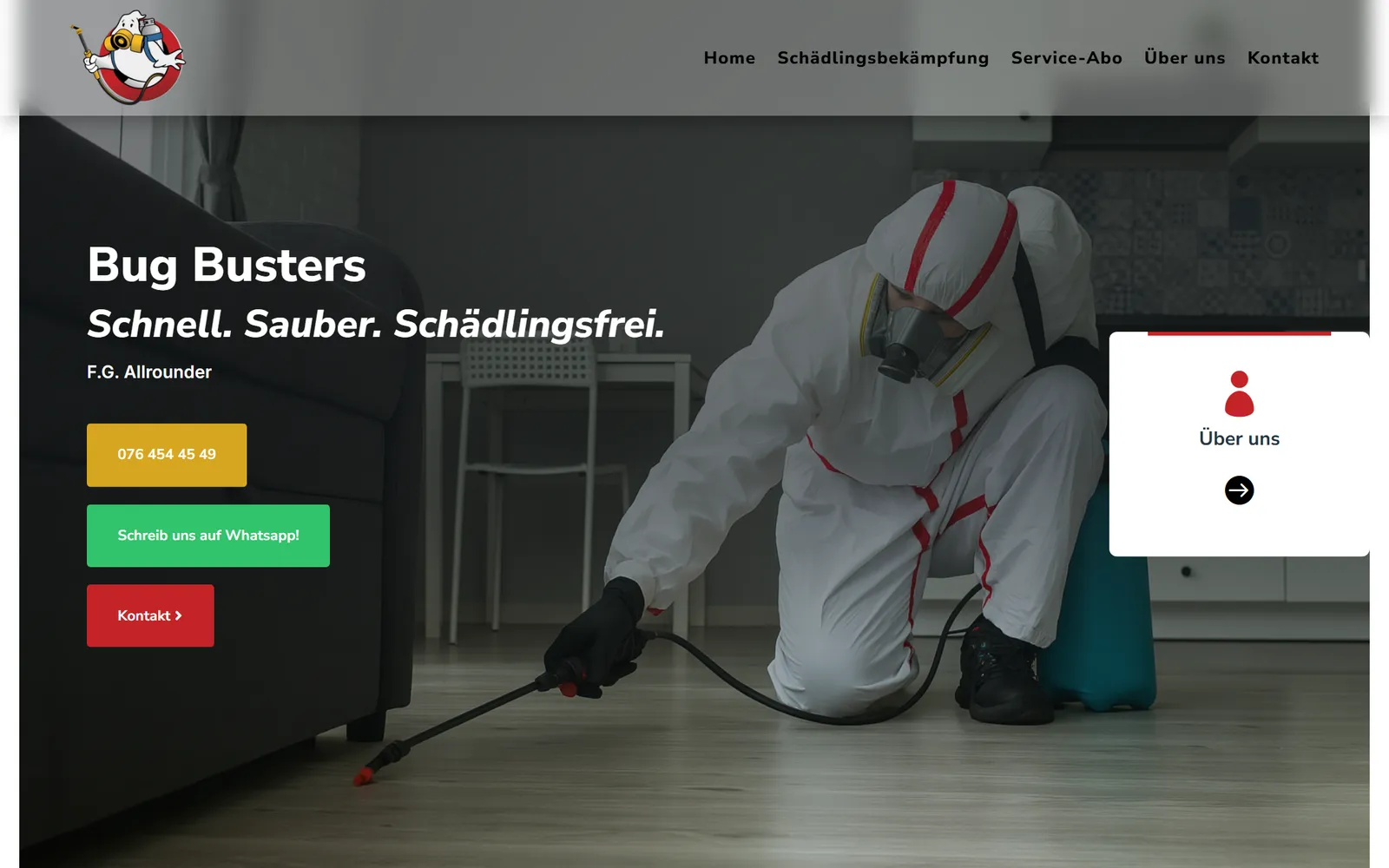 Bug Busters: Startseite der Website