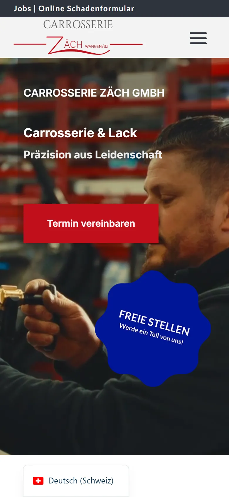 Carrosserie Zäch: Startseite auf dem Smartphone