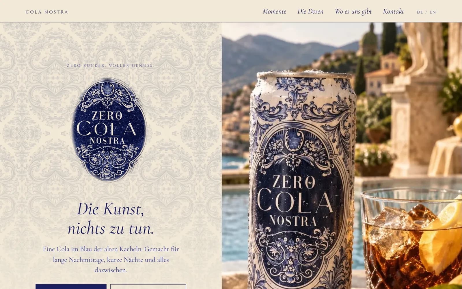 Cola Nostra: Startseite der Website