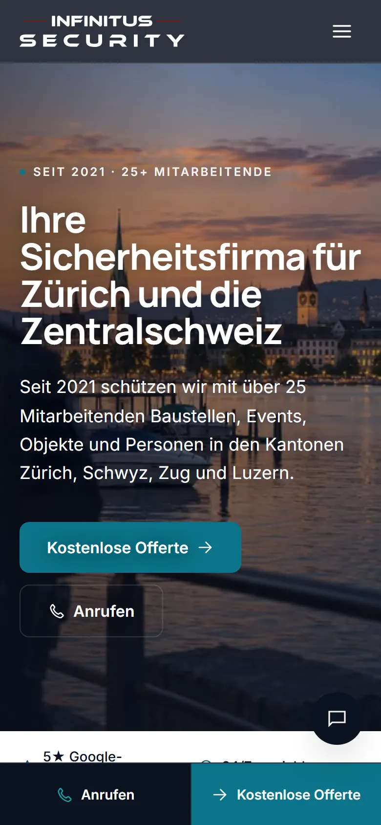 Infinitus Security: Startseite auf dem Smartphone