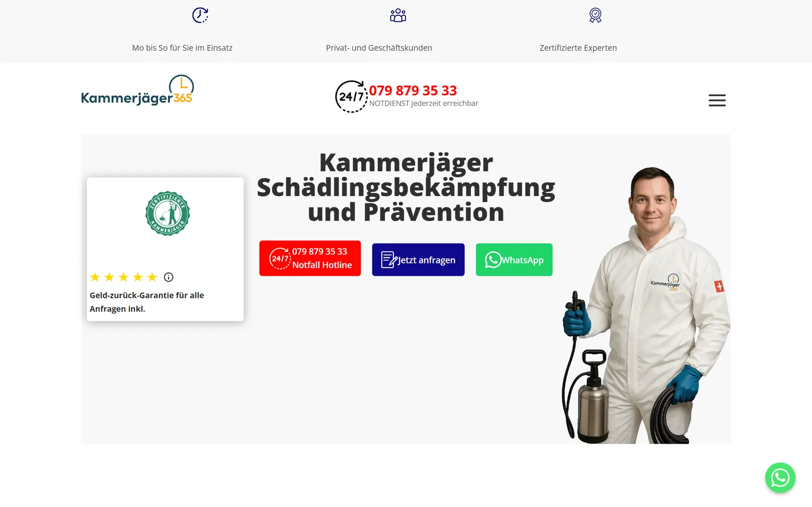 Kammerjäger 365: Startseite der Website