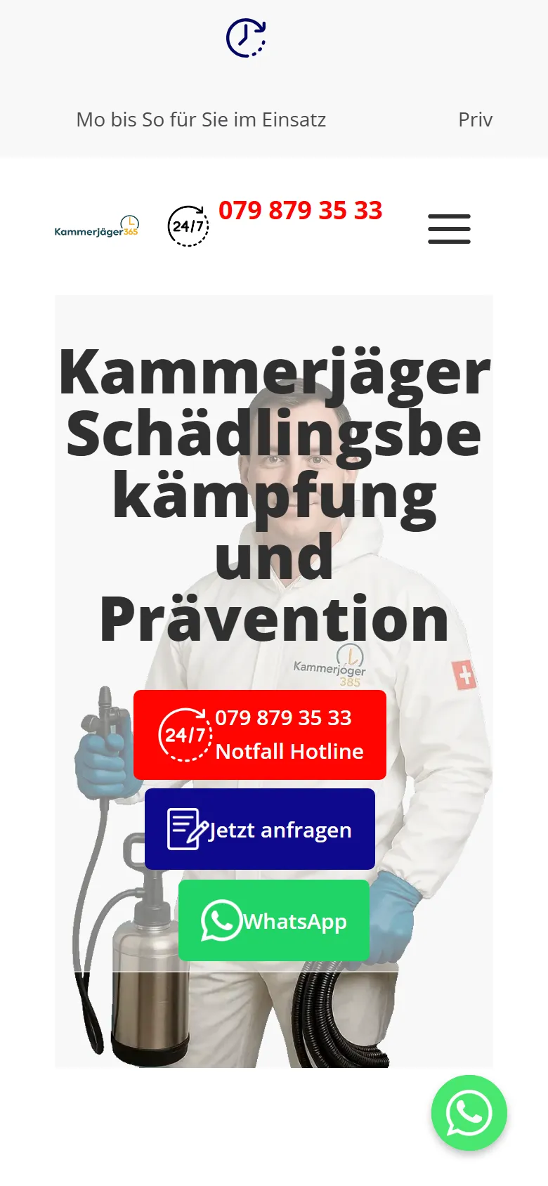 Kammerjäger 365: Startseite auf dem Smartphone
