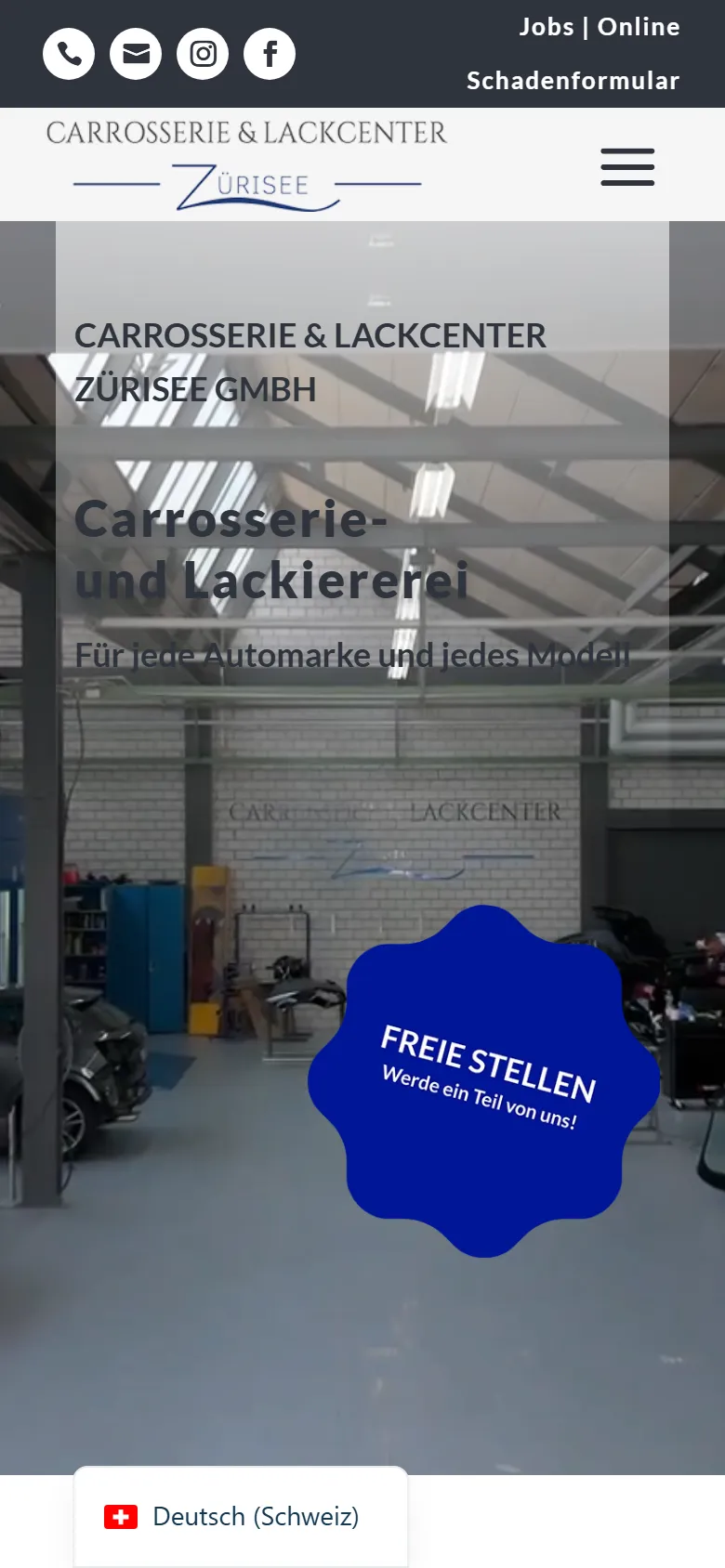 Carrosserie & Lackcenter Zürisee: Startseite auf dem Smartphone