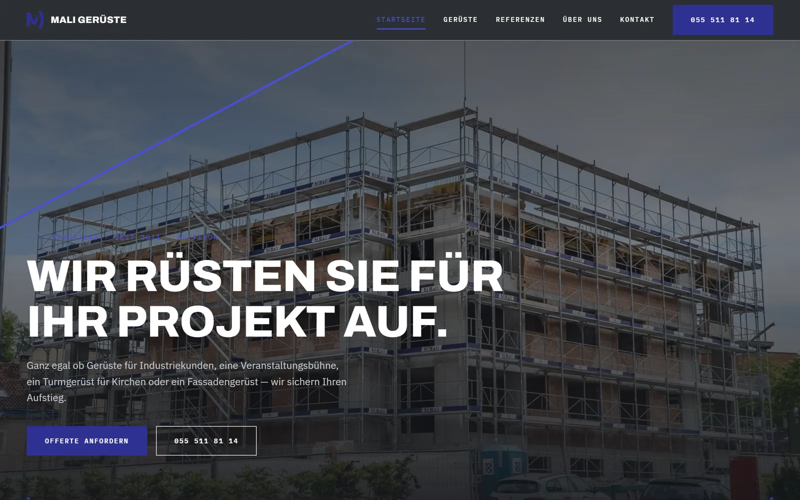 Mali Gerüste: Startseite der Website