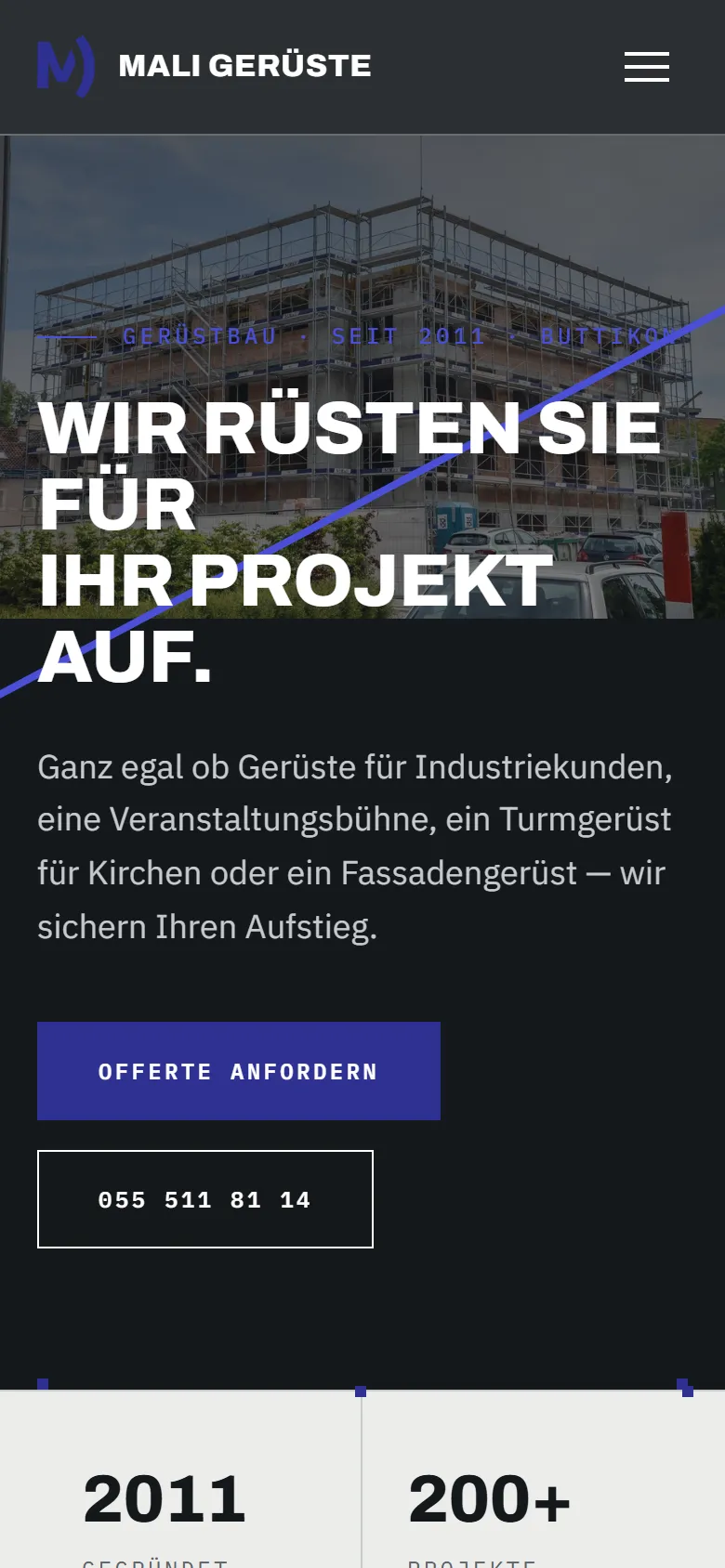Mali Gerüste: Startseite auf dem Smartphone