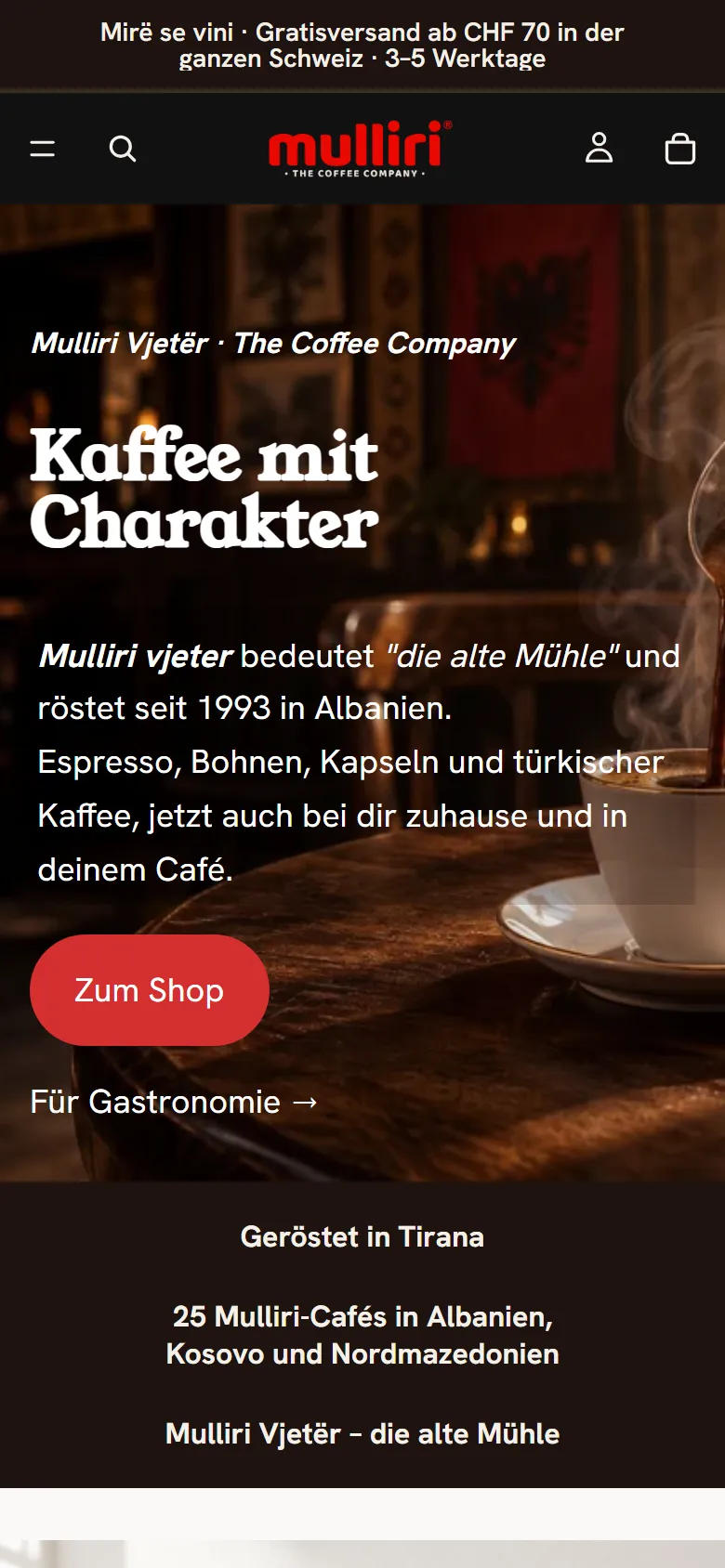 Mulliri Schweiz: Startseite auf dem Smartphone