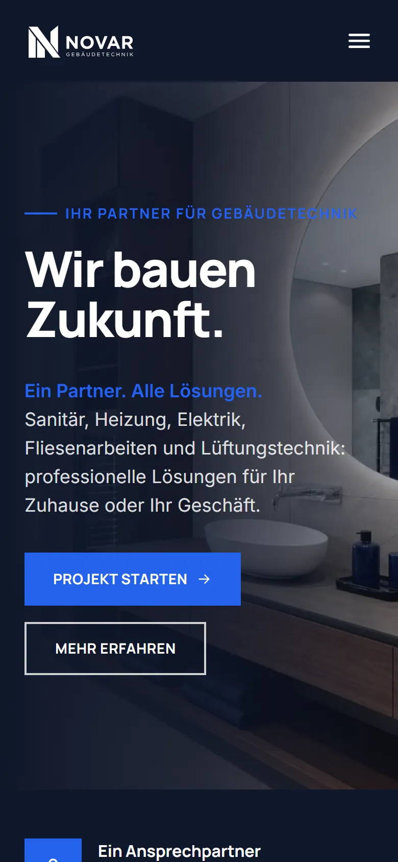 Novar Gebäudetechnik: Startseite auf dem Smartphone