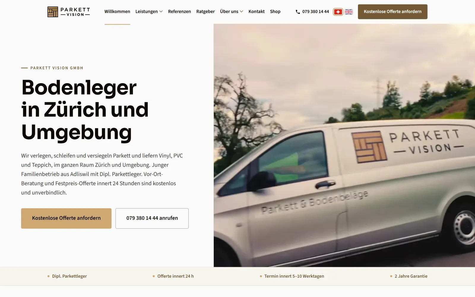 Parkett Vision: Startseite der Website