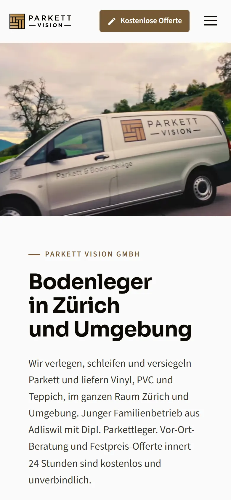 Parkett Vision: Startseite auf dem Smartphone