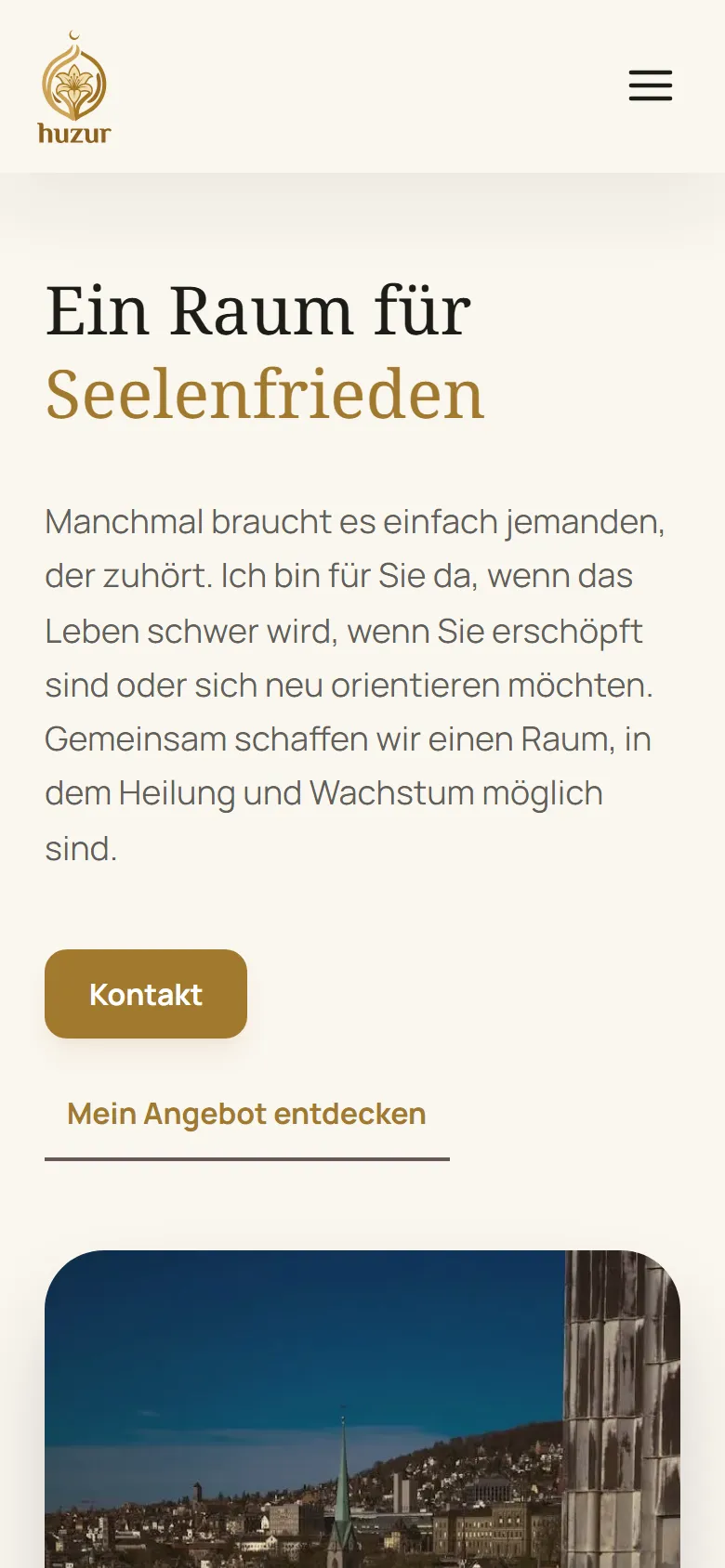 Praxis Huzur: Startseite auf dem Smartphone
