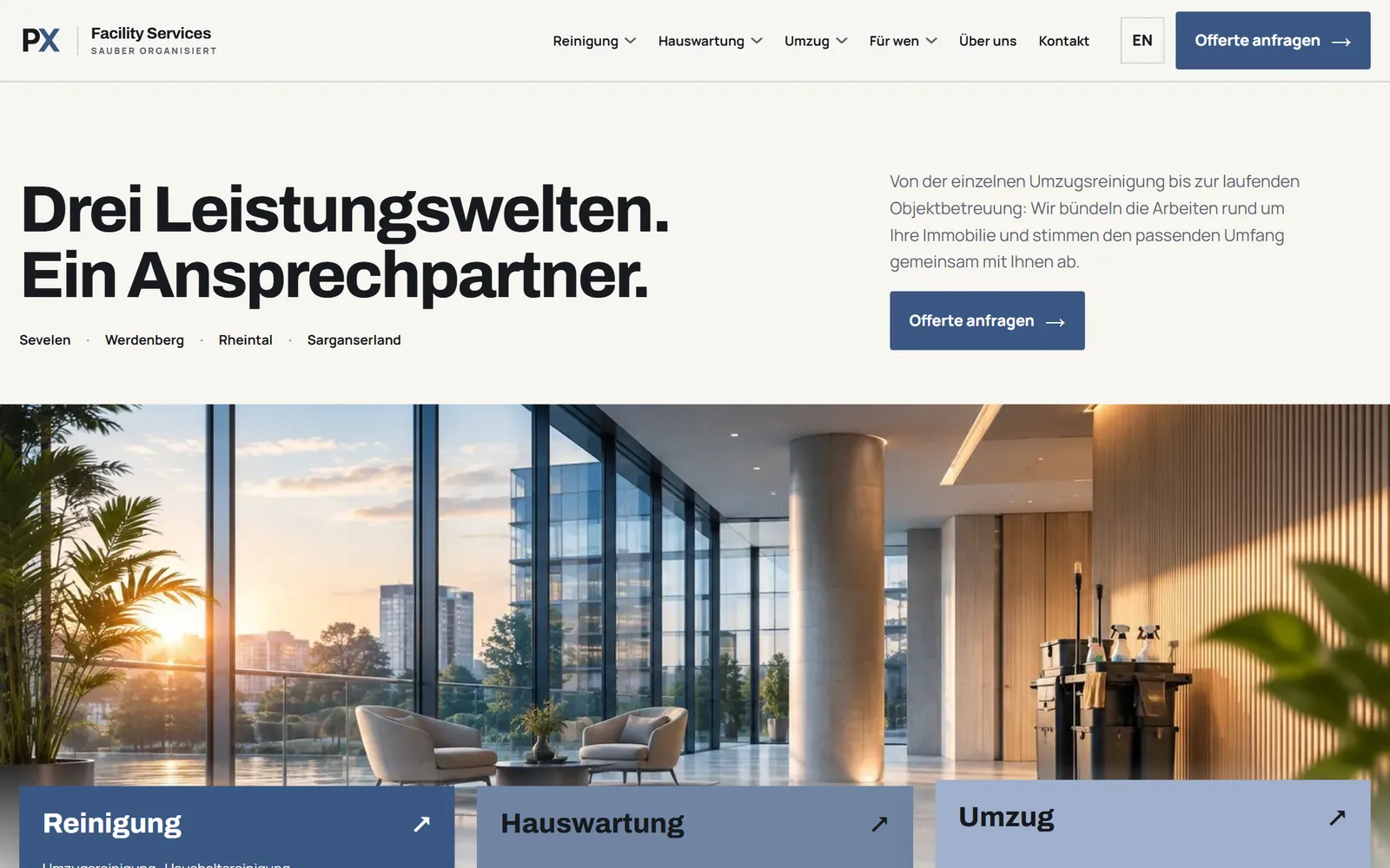 PX Facility Services: Startseite der Website