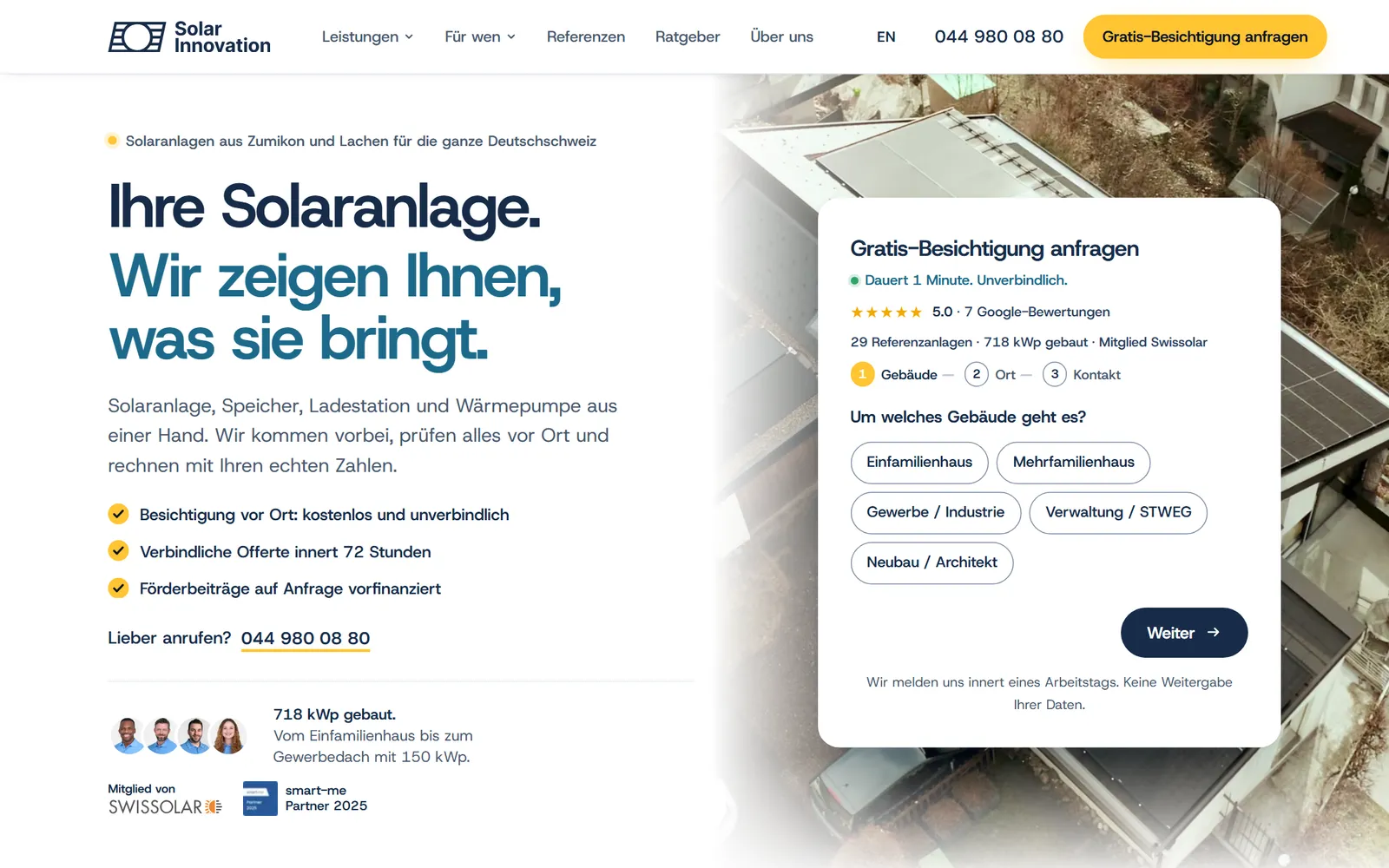 Solar Innovation: Startseite der Website