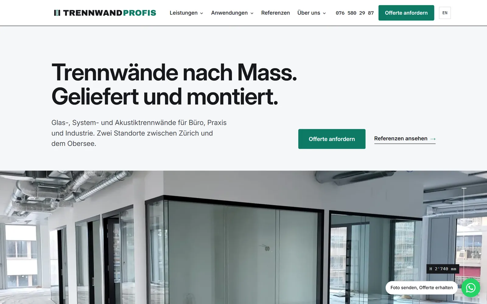 Trennwandprofis: Startseite der Website