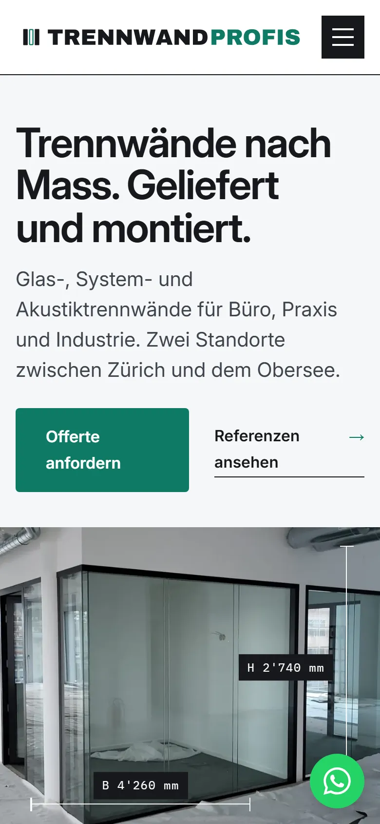 Trennwandprofis: Startseite auf dem Smartphone