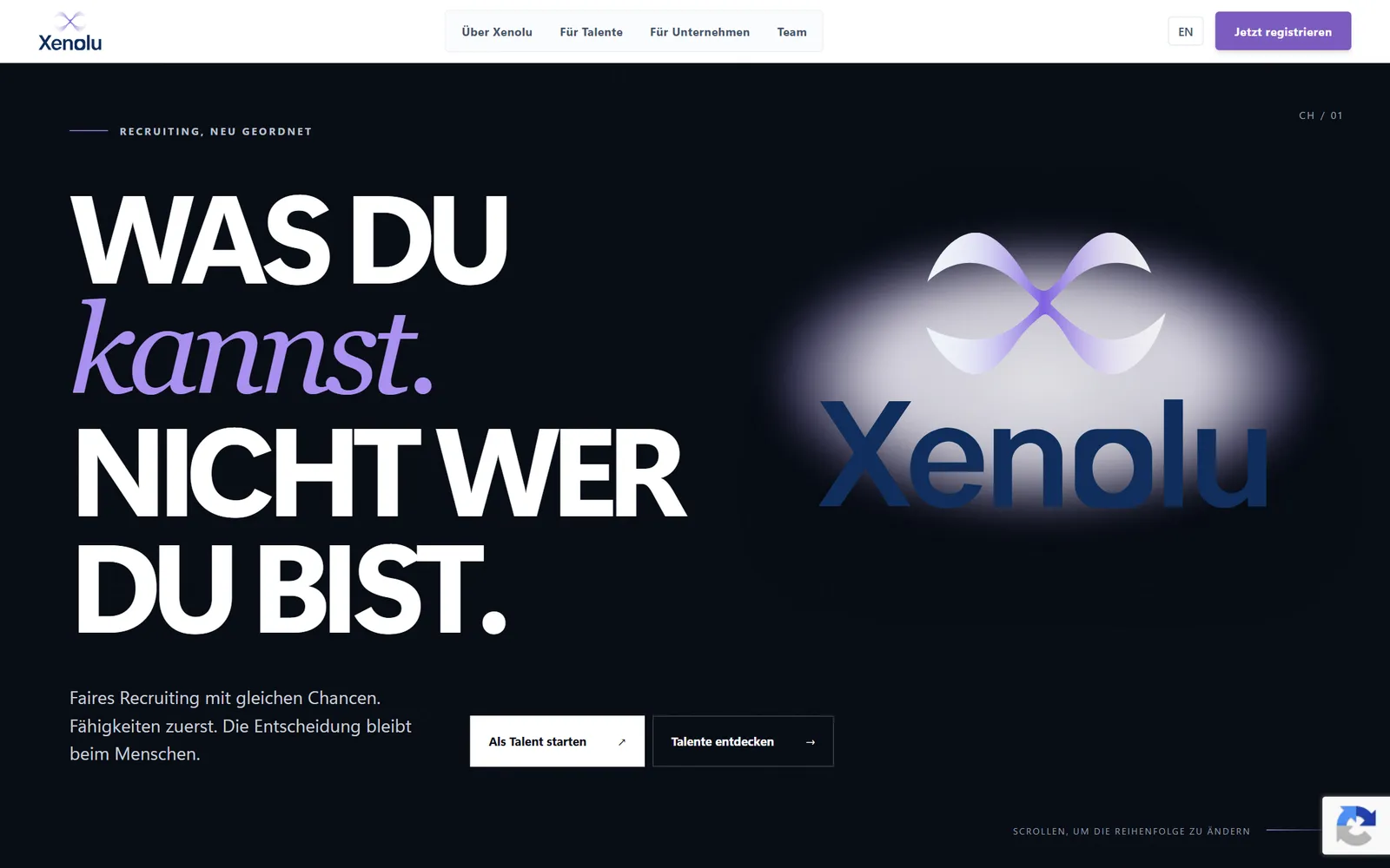 Xenolu: Startseite der Website